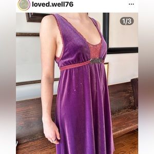 Anthropologie velvet purple dress circa early 2000s with lace and beaded detail